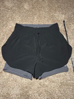 Gymshark Black Layered Athletic Shorts with Gray Liner